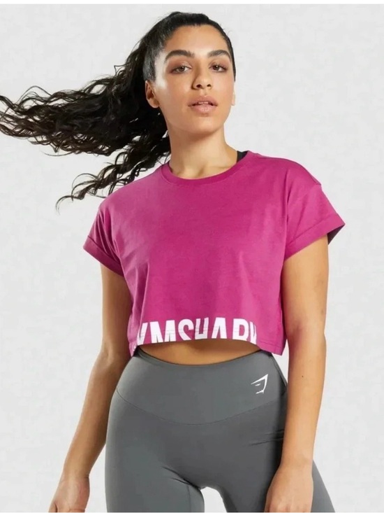 Gymshark Tops - Gymshark Fraction Crop Top Hot Pink Boxy Tee- XS